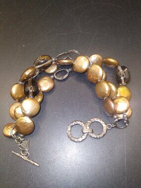 Silpada 925 Sterling Silver Triple Strand Freshwater Coin Pearl Bracelet